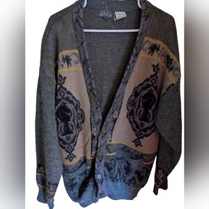 Bugatchi Gray and Purple Cardigan Sweater